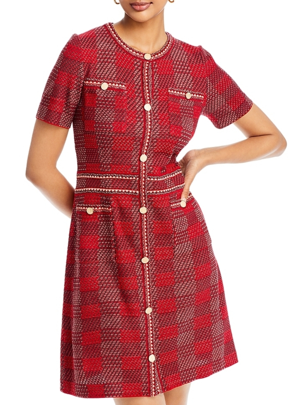 Misook Bold Plaid Tweed Knit Sheath Dress - Picture 2 of 7